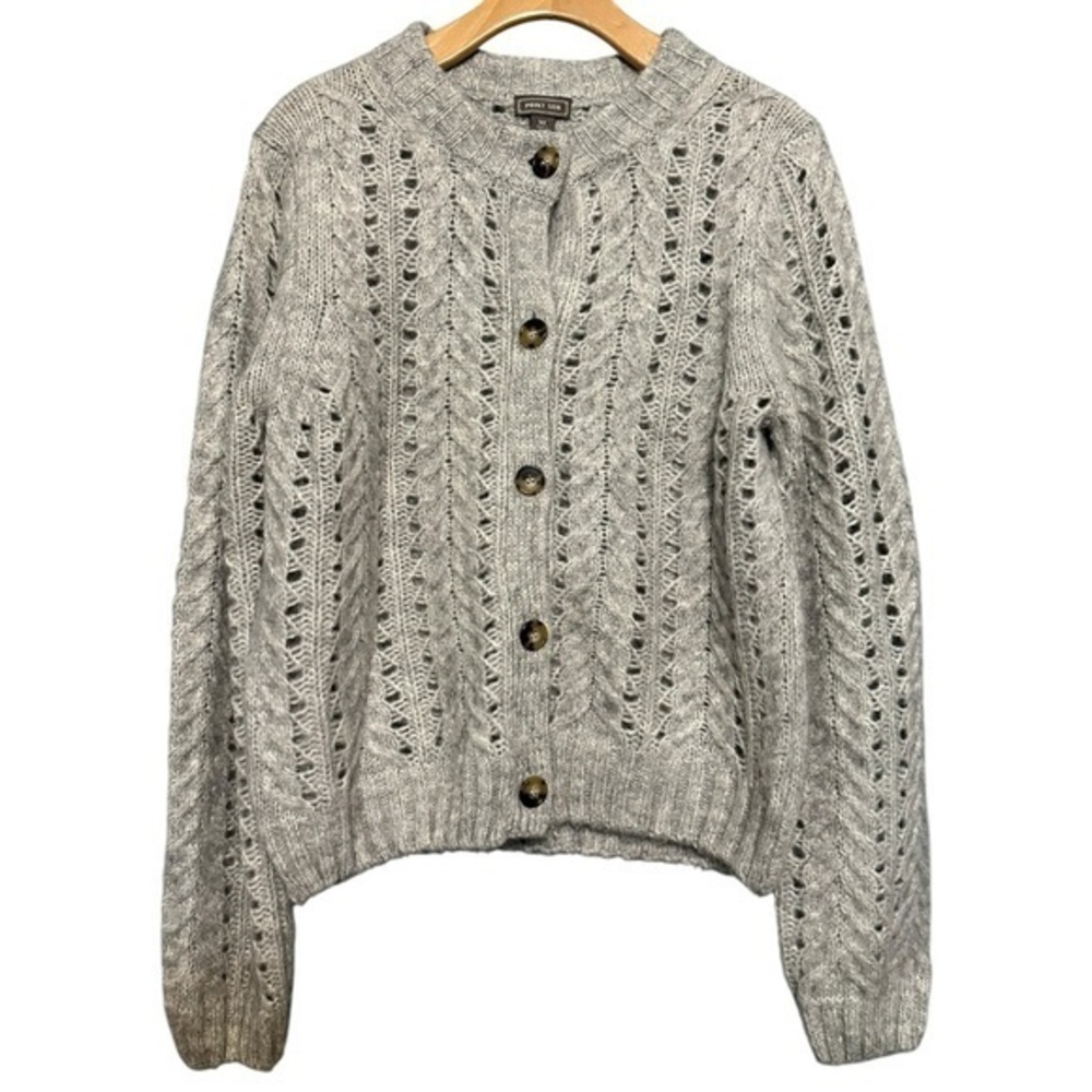 Point Sur Women’s Size XL Heather Gray Button Up Sweater Pointelle Knit Cardigan